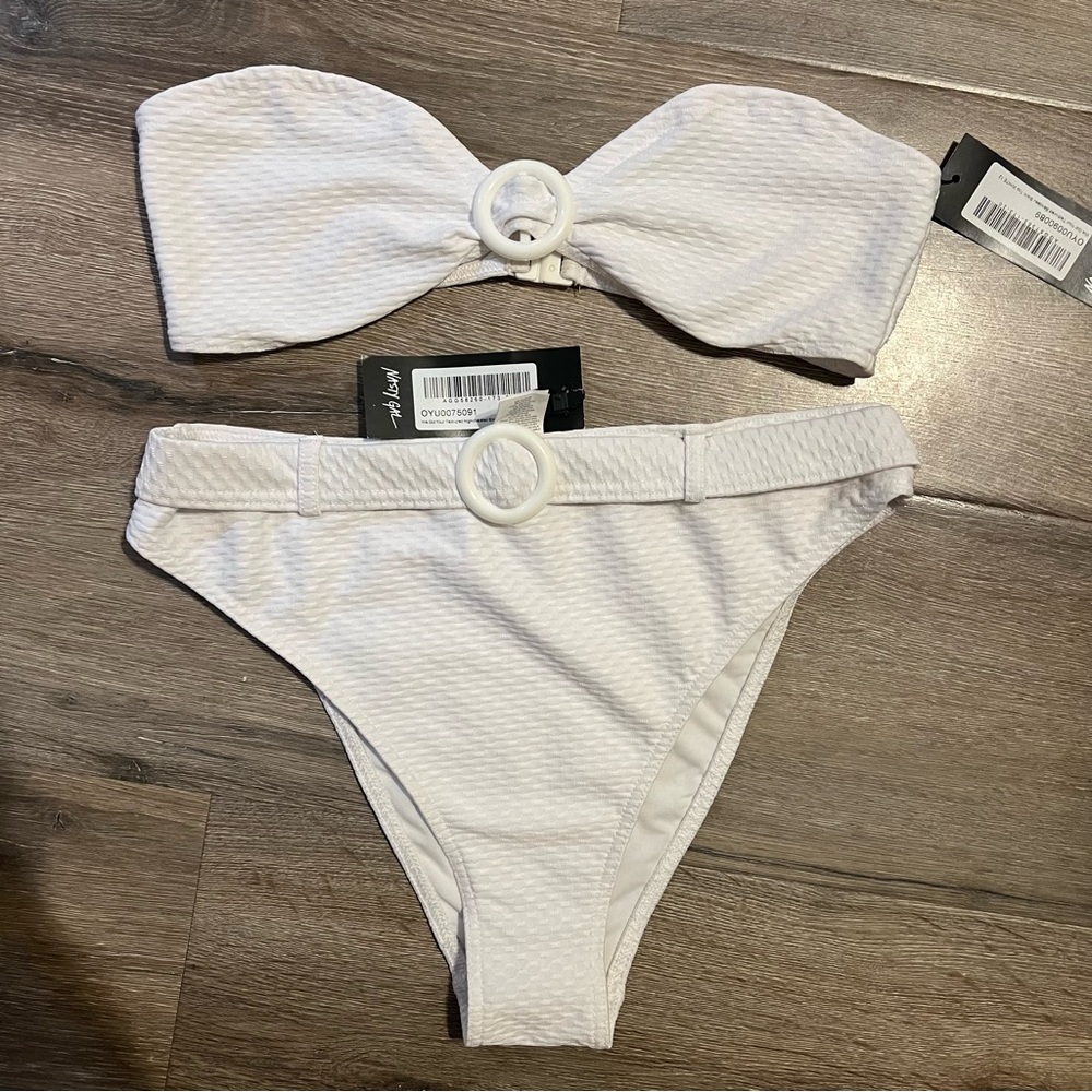 NWT white Ring bandeau Belted Bikini Set